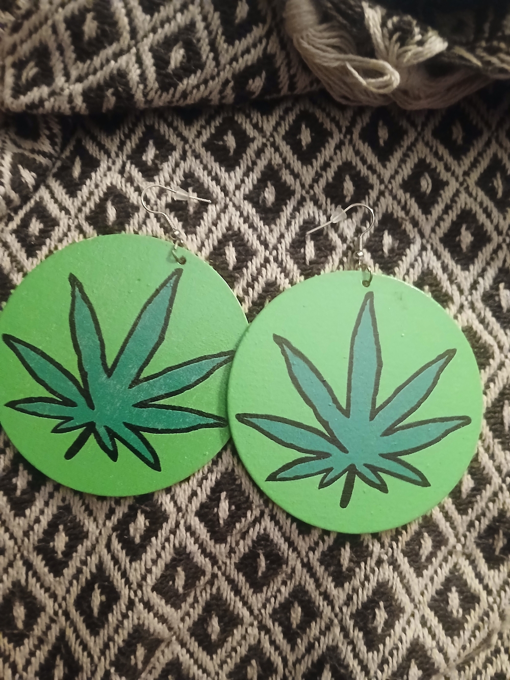 Green Circular Leaf Statement Earrings